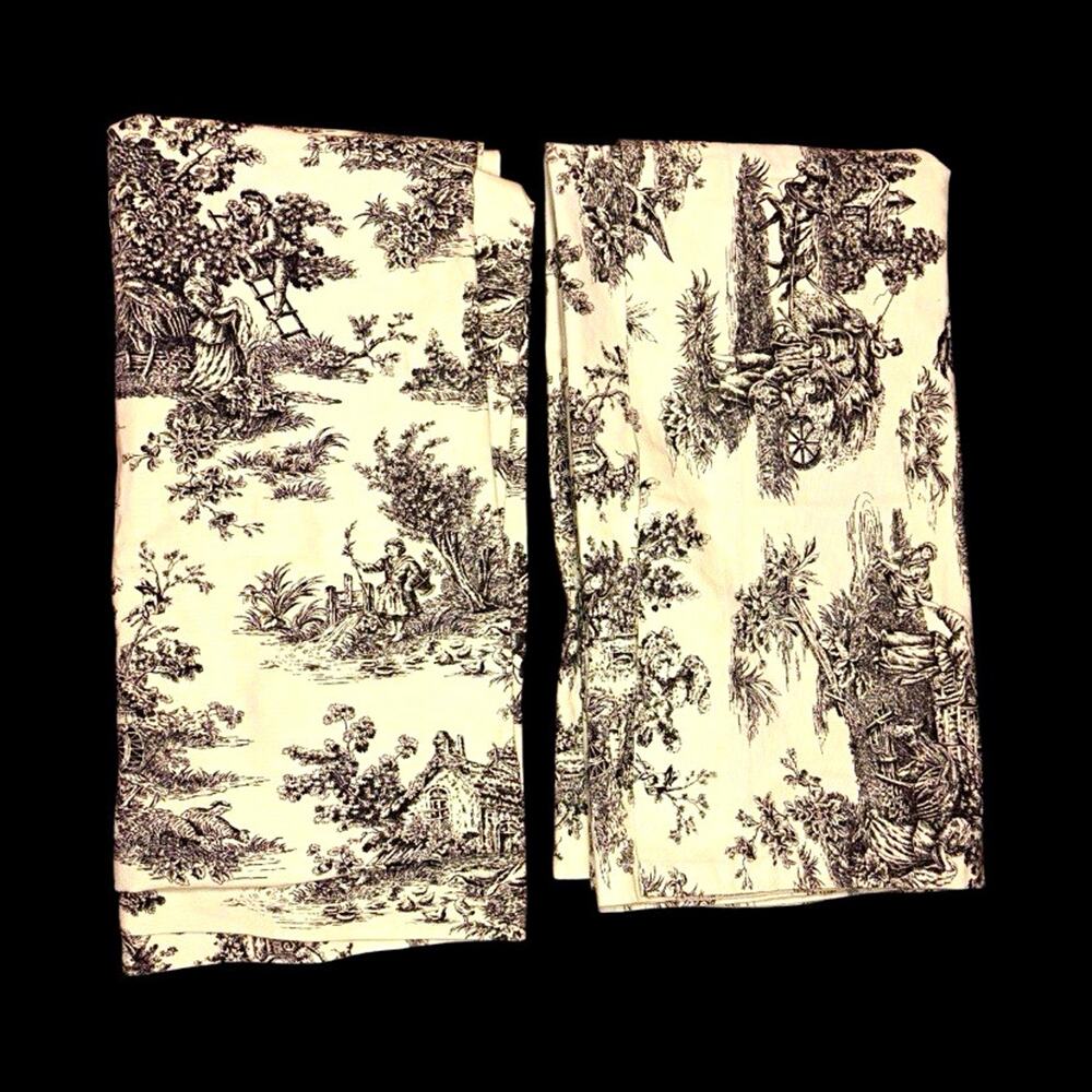 Waverly Garden Room Black Cream Toile Curtains Panels Pair 80 x 40 Cotton
